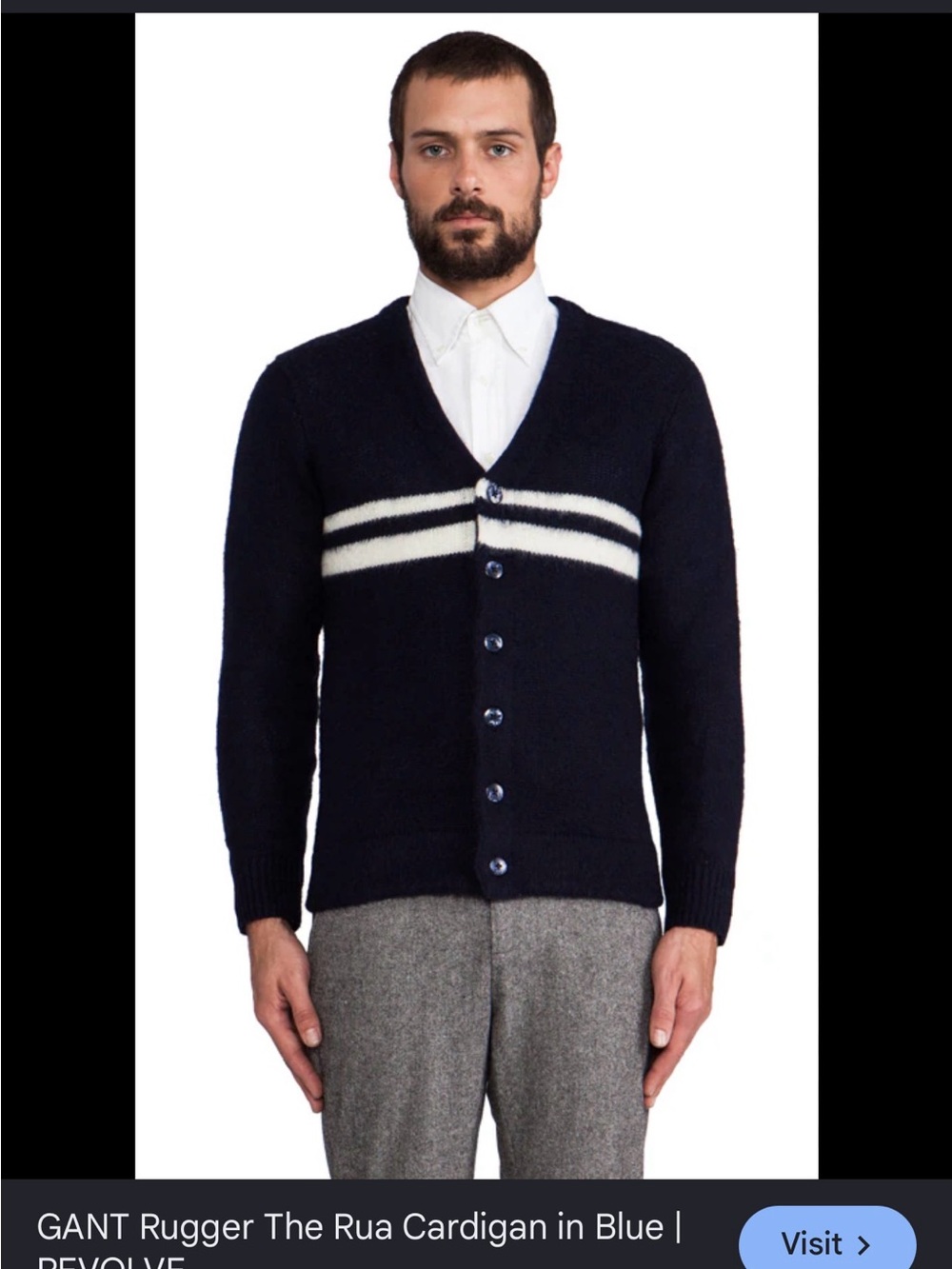 Gant Navy Cardigan with White Chest Stripes - Picture 2 of 3